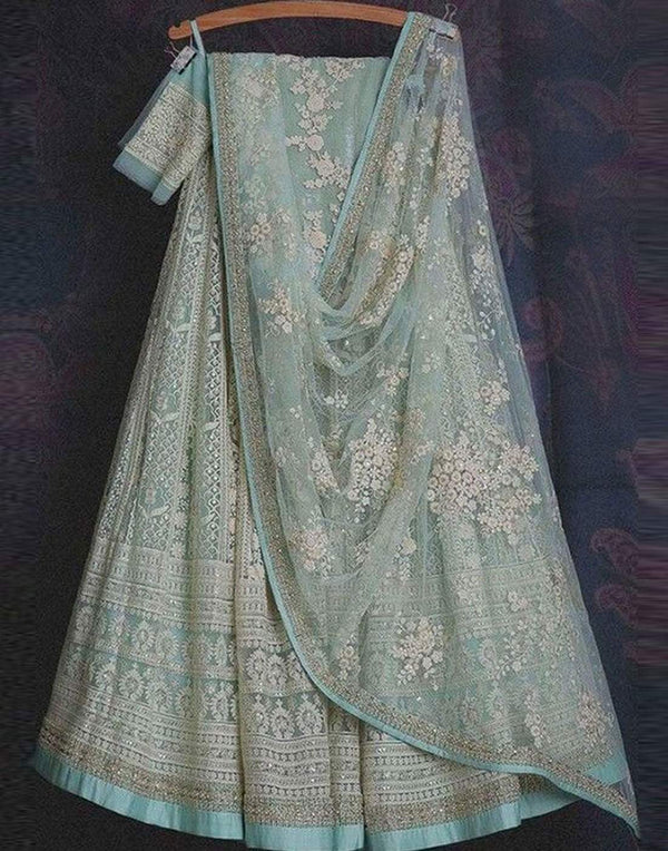 Lehenga Choli in Baby Blue Color with Soft Net Fabrics, Resham, and Sequence Work ClothsVilla