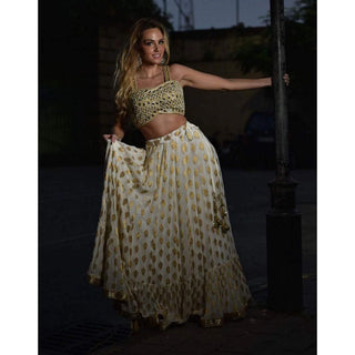 Designer White Lehenga Choli In Banarasi Silk and Embroidery ClothsVilla