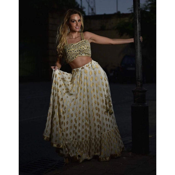Designer White Lehenga Choli In Banarasi Silk and Embroidery ClothsVilla