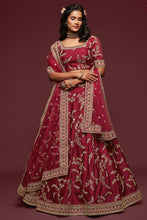 Load image into Gallery viewer, Lovely Maroon Thread Embroidered Silk Wedding Wear Lehenga Choli ClothsVilla