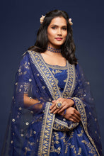 Load image into Gallery viewer, Charming Blue Thread Embroidered Silk Wedding Wear Lehenga Choli ClothsVilla