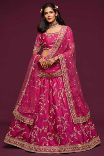 Gorgeous Pink Thread Embroidered Silk Wedding Wear Lehenga Choli ClothsVilla