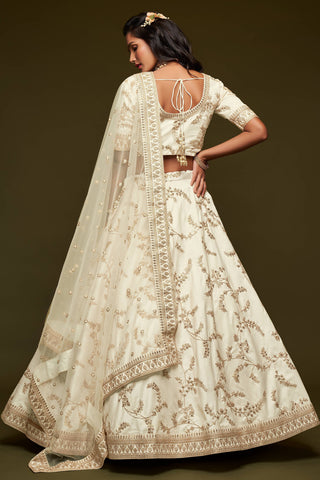 Beautiful White Thread Embroidered Silk Wedding Wear Lehenga Choli ClothsVilla