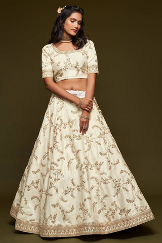 Beautiful White Thread Embroidered Silk Wedding Wear Lehenga Choli ClothsVilla