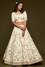 Load image into Gallery viewer, Beautiful White Thread Embroidered Silk Wedding Wear Lehenga Choli ClothsVilla