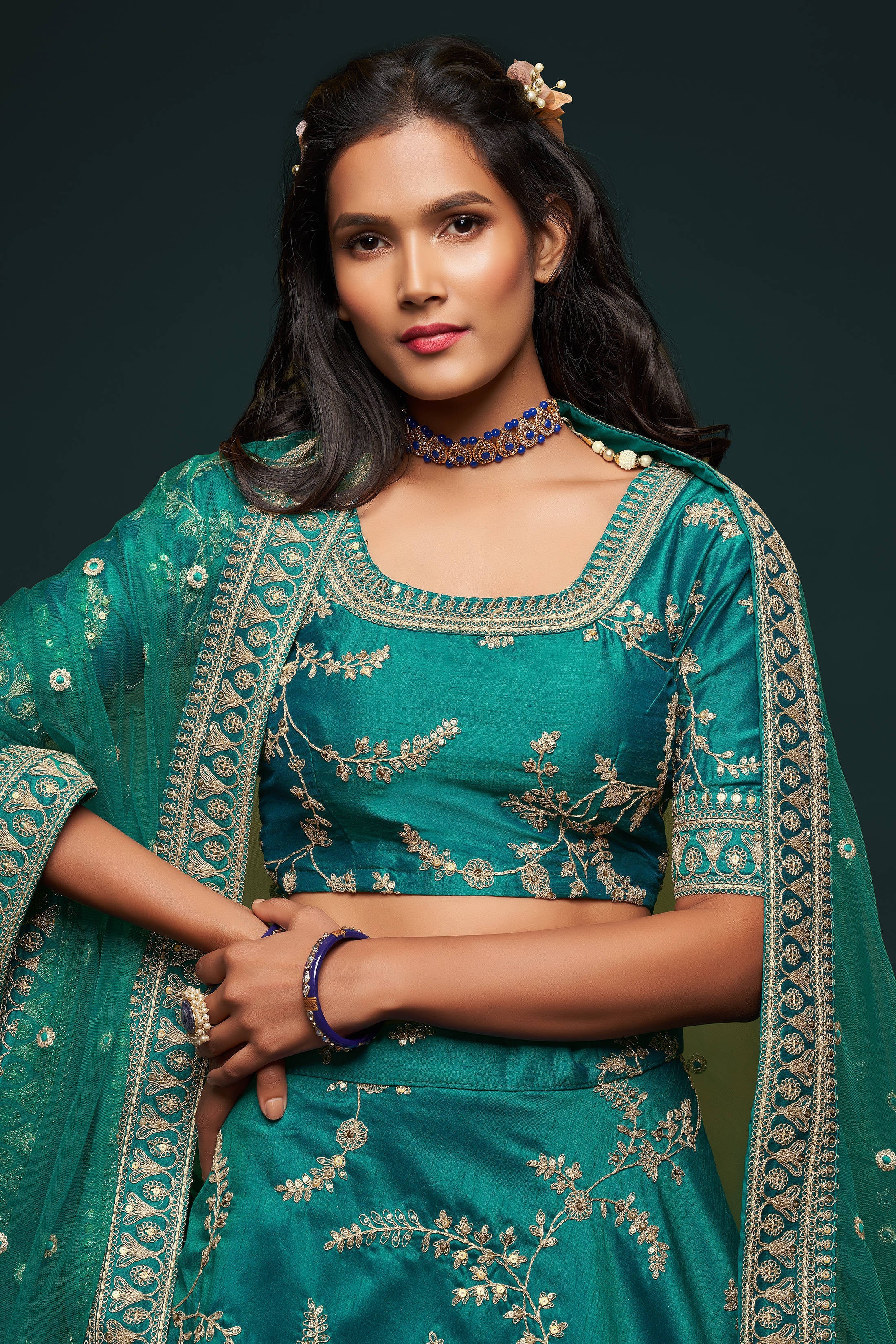 Classic Green Thread Embroidered Silk Wedding Wear Lehenga Choli ClothsVilla