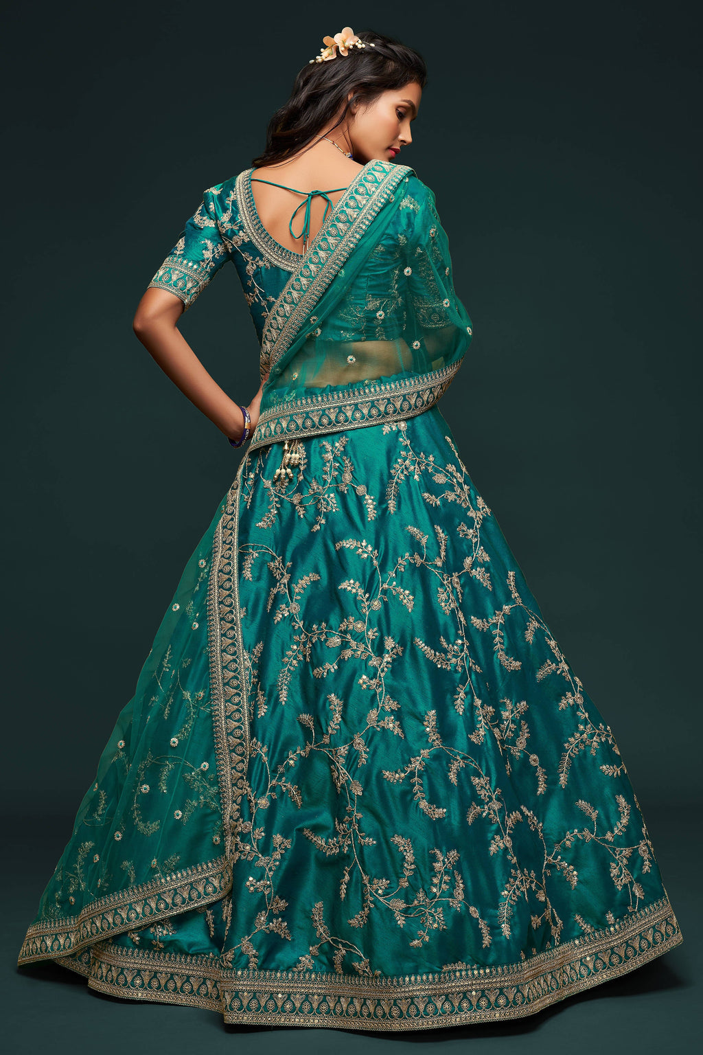 Classic Green Thread Embroidered Silk Wedding Wear Lehenga Choli ClothsVilla