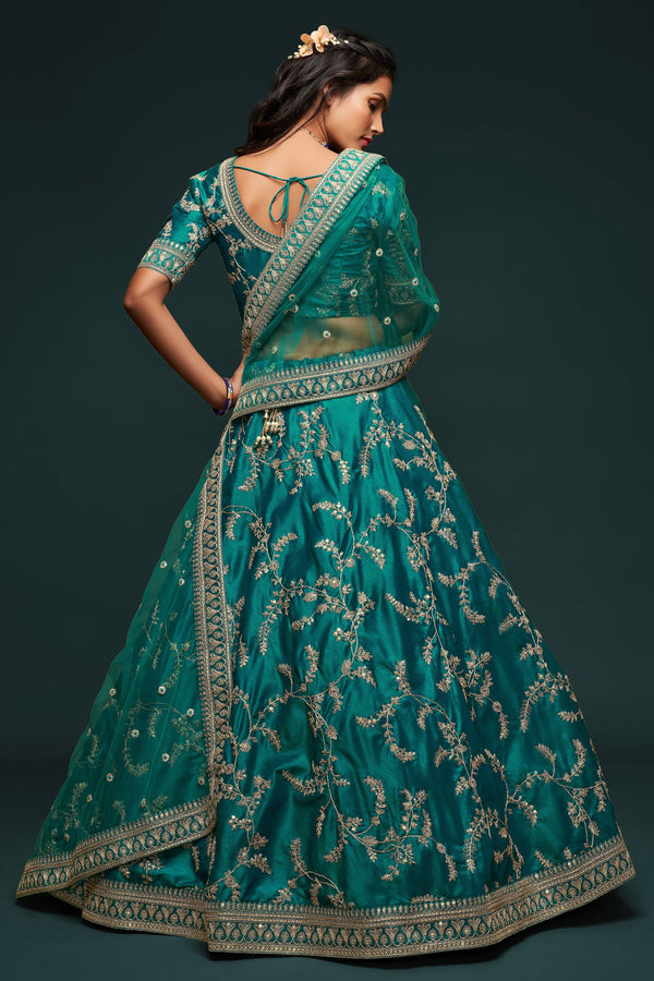 Classic Green Thread Embroidered Silk Wedding Wear Lehenga Choli ClothsVilla
