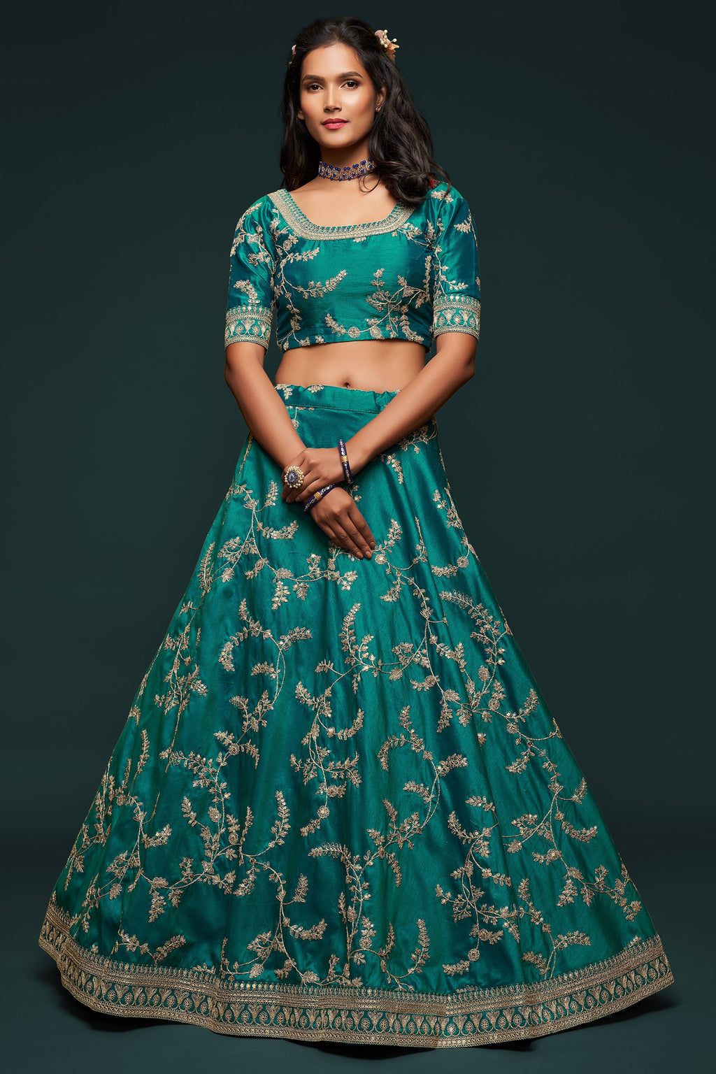 Classic Green Thread Embroidered Silk Wedding Wear Lehenga Choli ClothsVilla