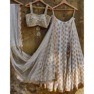 Designer White Lehenga Choli In Banarasi Silk and Embroidery ClothsVilla