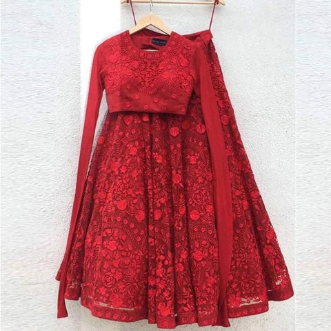 Eye Captivating Ruby Red Georgette Resham Embroidery Work Lehenga Choli ClothsVilla Main image