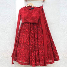 Load image into Gallery viewer, Eye Captivating Ruby Red Georgette Resham Embroidery Work Lehenga Choli ClothsVilla