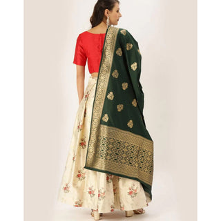 Floral Design Off White Lehenga With Banarasi Silk Dupatta ClothsVilla