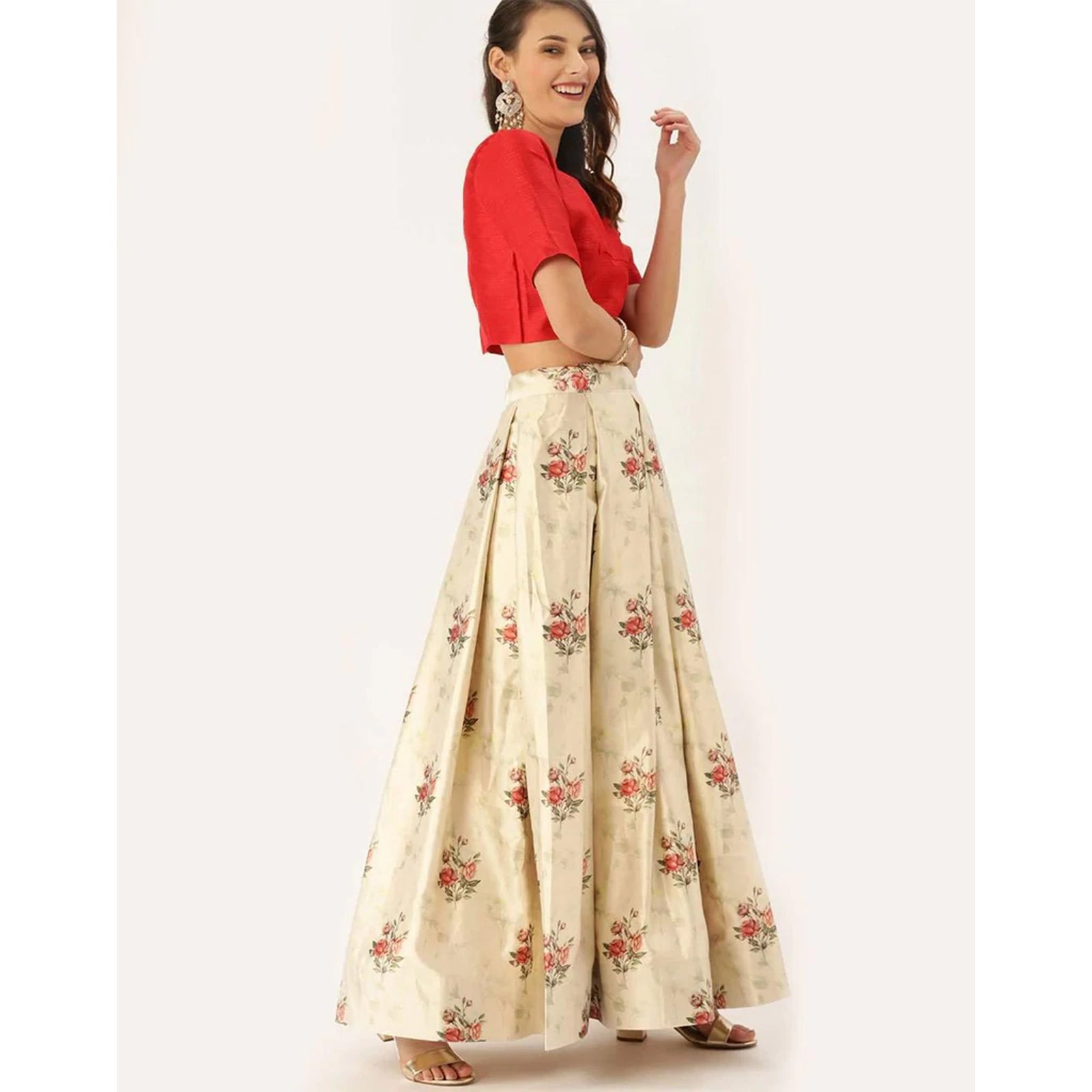 Floral Design Off White Lehenga With Banarasi Silk Dupatta ClothsVilla