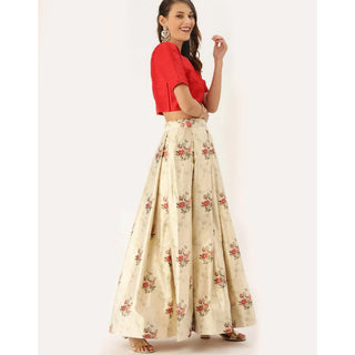 Floral Design Off White Lehenga With Banarasi Silk Dupatta ClothsVilla