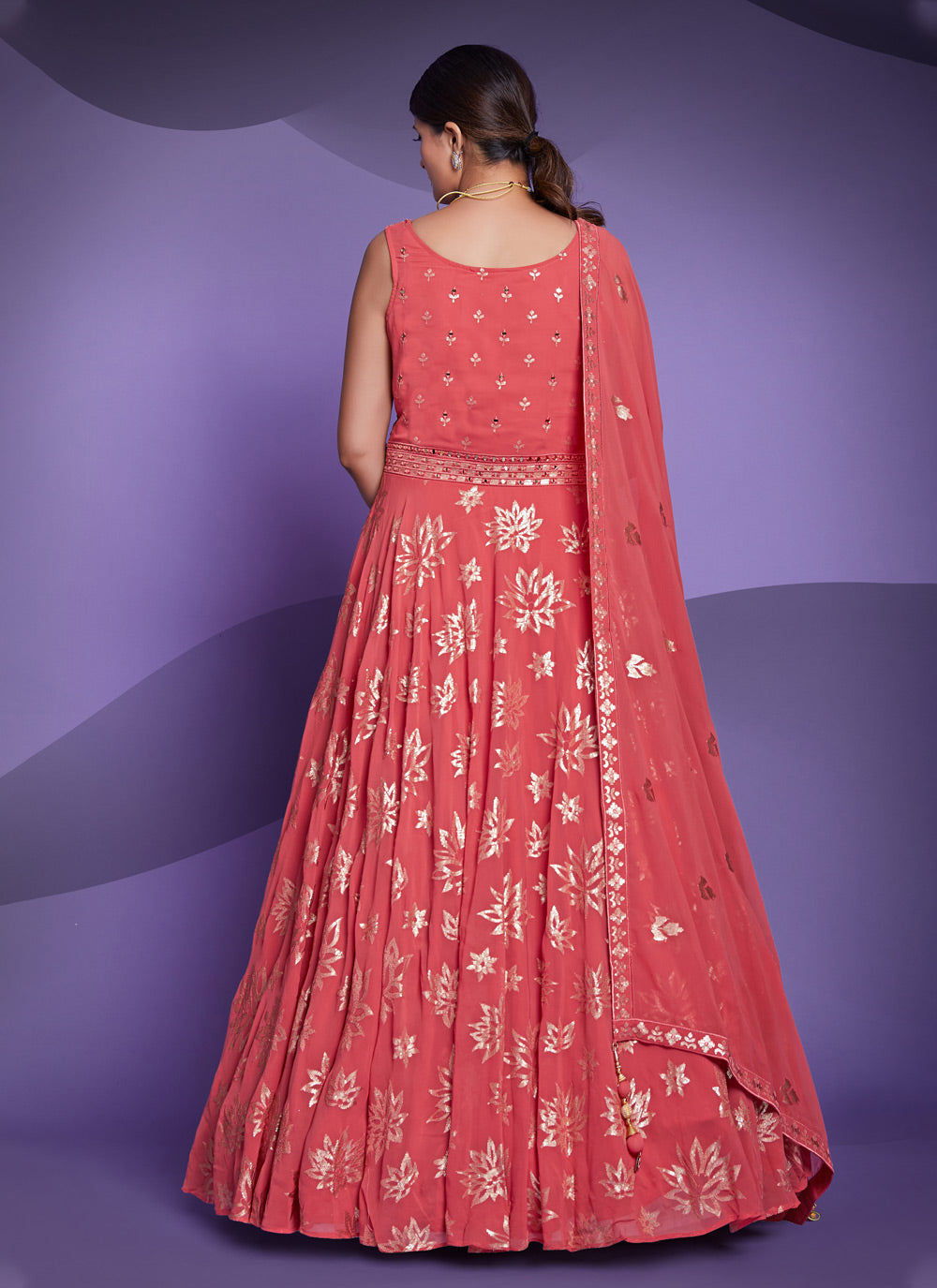 Georgette Sequins Pink Floor Length Gown Clothsvilla