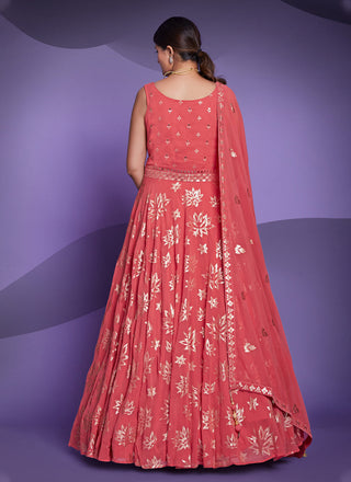 Georgette Sequins Pink Floor Length Gown Clothsvilla