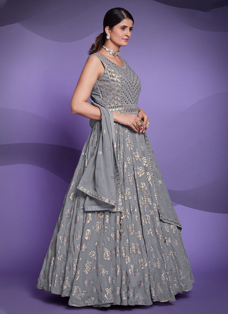 Georgette Sequins Grey Designer Gown Clothsvilla