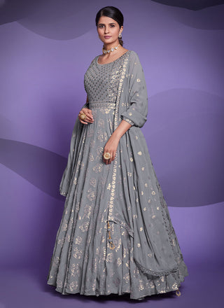 Georgette Sequins Grey Designer Gown Clothsvilla