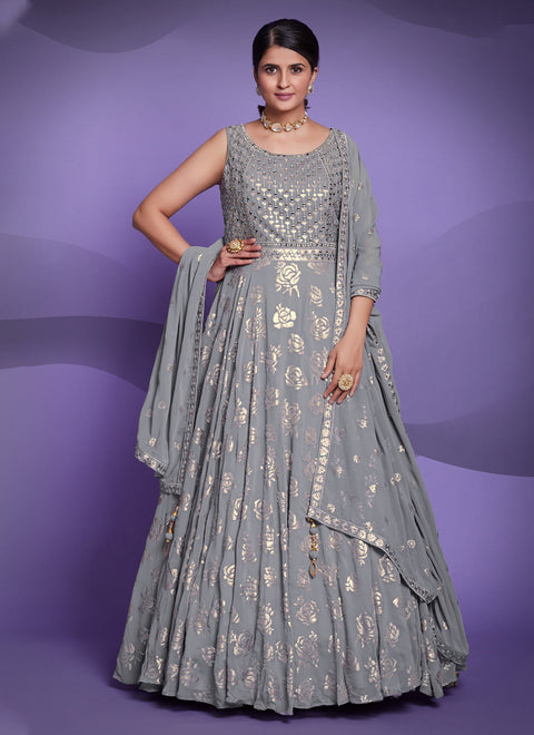 Georgette Sequins Grey Designer Gown Clothsvilla Main image
