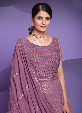 Readymade Gown Sequins Georgette In Purple For Wedding Clothsvilla