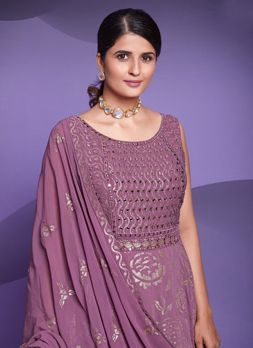 Readymade Gown Sequins Georgette In Purple For Wedding Clothsvilla