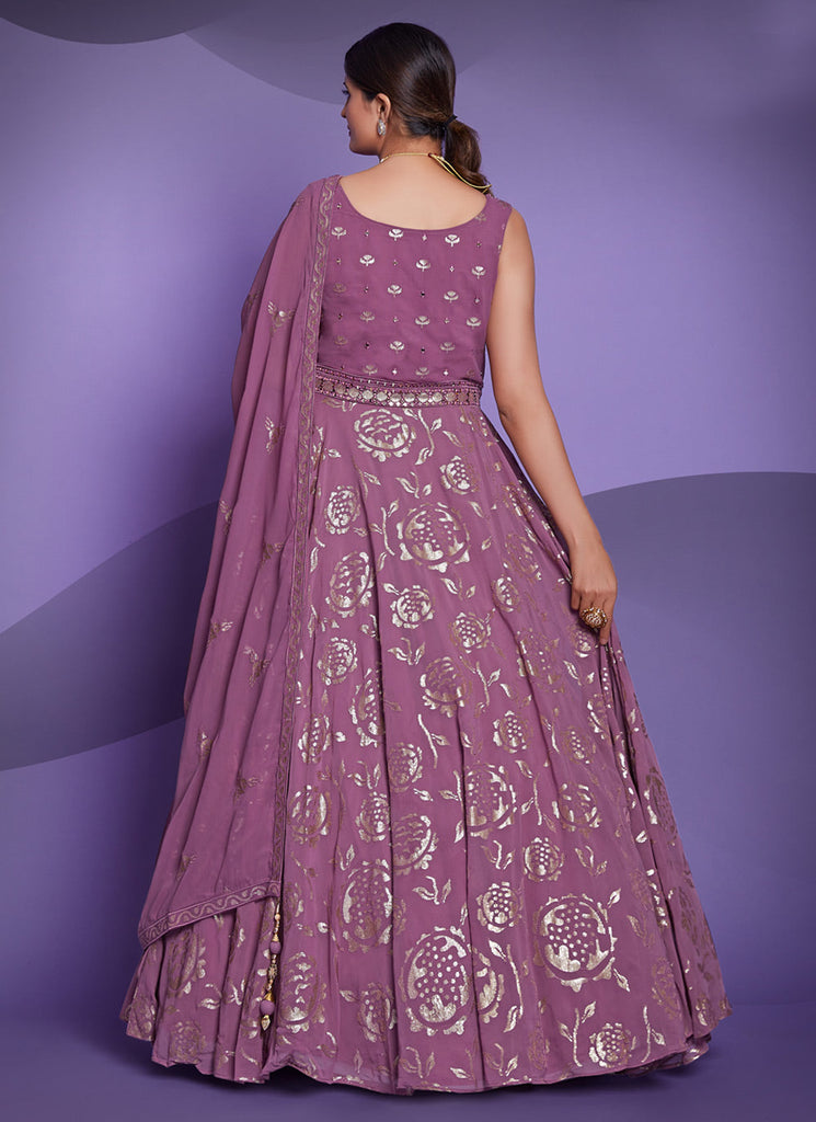 Readymade Gown Sequins Georgette In Purple For Wedding Clothsvilla