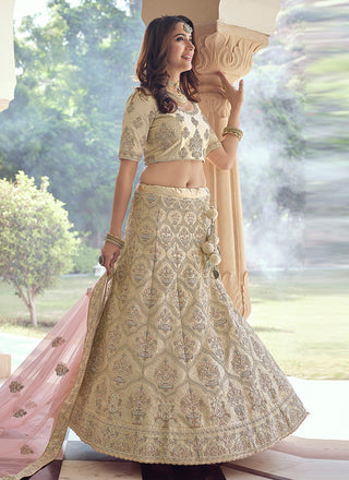 Cream Color Crepe Fabric Sequins And Stone Work Lehenga Clothsvilla