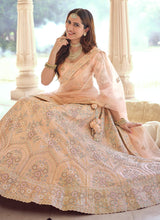 Load image into Gallery viewer, Peach Color Crepe Material Sequins And Thread Work Lehenga Clothsvilla