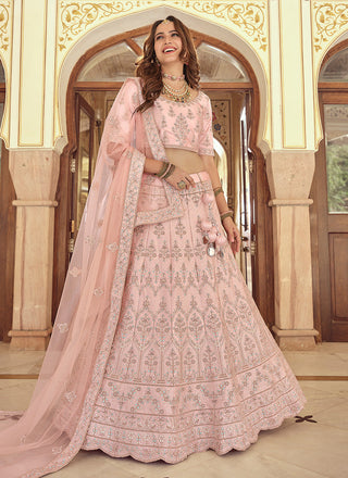 Baby Pink Color Crepe Material Sequins And Dori Work Lehenga Clothsvilla