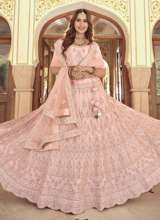 Baby Pink Color Crepe Material Sequins And Dori Work Lehenga Clothsvilla