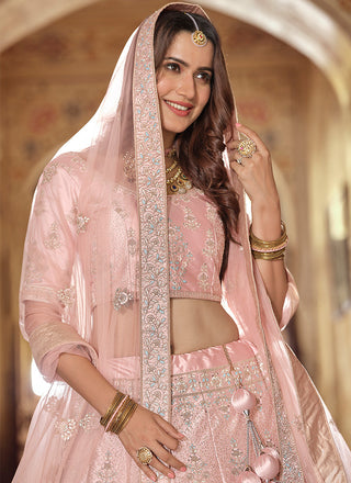 Baby Pink Color Crepe Material Sequins And Dori Work Lehenga Clothsvilla