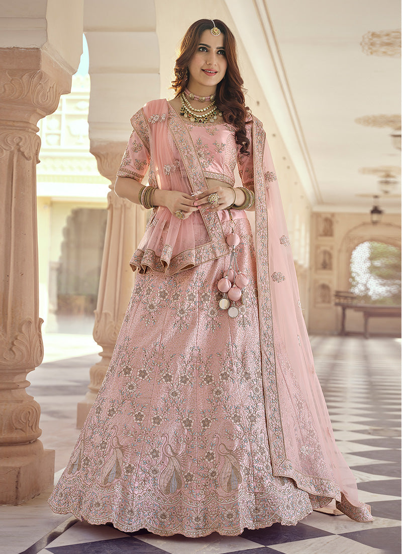 Pink Color Crepe Fabric Stone And Dori Work Lehenga Clothsvilla