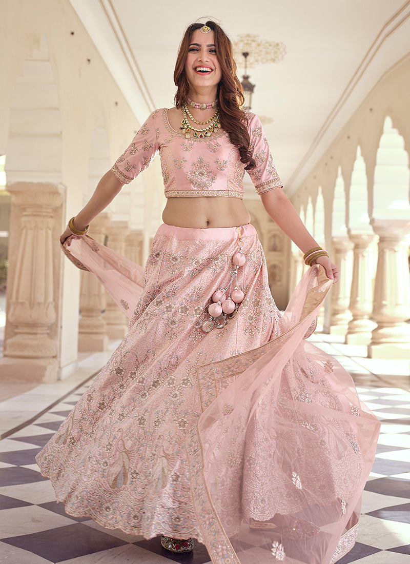 Pink Color Crepe Fabric Stone And Dori Work Lehenga Clothsvilla