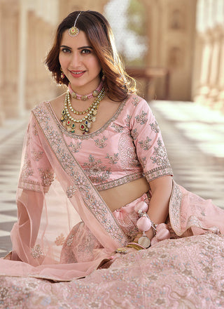 Pink Color Crepe Fabric Stone And Dori Work Lehenga Clothsvilla