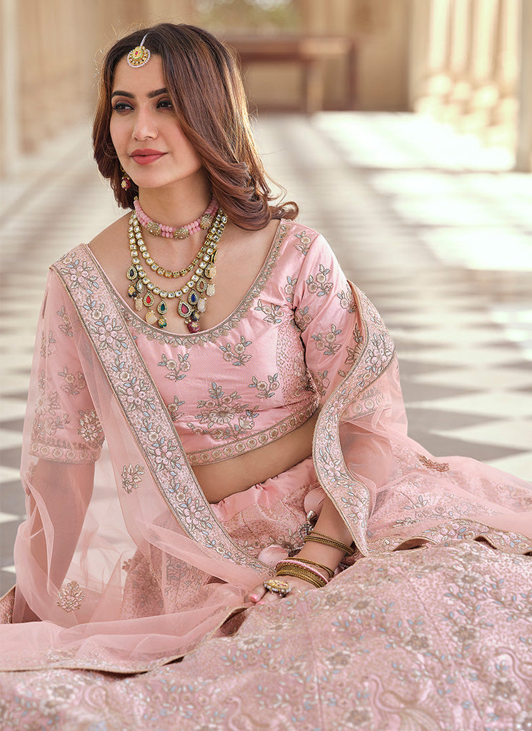 Pink Color Crepe Fabric Stone And Dori Work Lehenga Clothsvilla