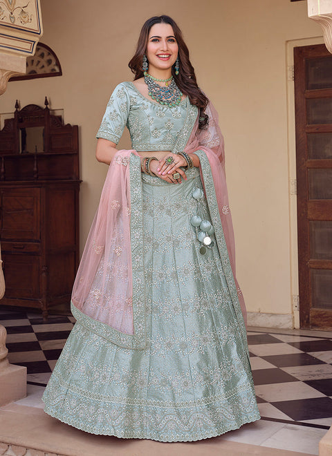 Grey Color Crepe Material Sequins Work Kalidar Lehenga Clothsvilla Main image