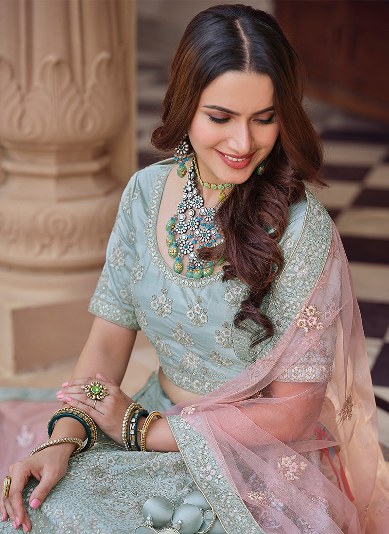 Grey Color Crepe Material Sequins Work Kalidar Lehenga Clothsvilla