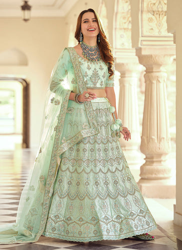 Sea Green Color Crepe Fabric Dori And Sequins Work Lehenga Clothsvilla