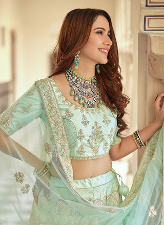Sea Green Color Crepe Fabric Dori And Sequins Work Lehenga Clothsvilla
