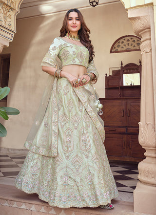 Green Color Crepe Material Thread And Sequins Work Lehenga Clothsvilla