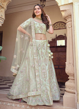Load image into Gallery viewer, Green Color Crepe Material Thread And Sequins Work Lehenga Clothsvilla