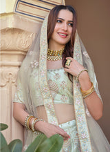 Load image into Gallery viewer, Green Color Crepe Material Thread And Sequins Work Lehenga Clothsvilla