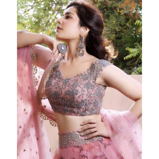 Floral Printed Pink Lehenga in Organza Silk and Embroidery Work ClothsVilla