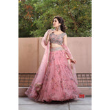 Floral Printed Pink Lehenga in Organza Silk and Embroidery Work