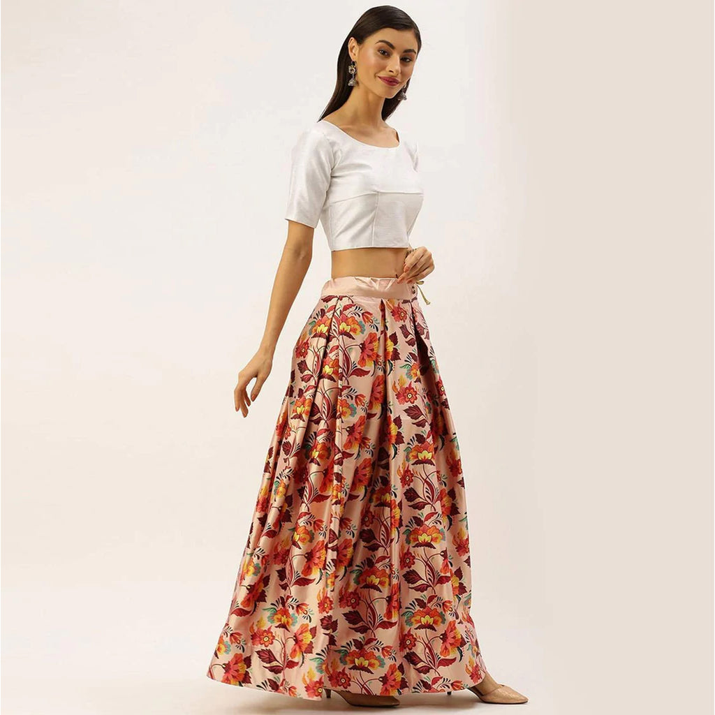 Floral Printed Satin Silk Lehenga Choli with Phantom Silk Unstitched Blouse and Dupatta ClothsVilla