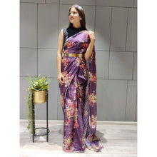 Load image into Gallery viewer, Flower Printed Ready to wear Chiffon Saree with Metal Belt ClothsVilla