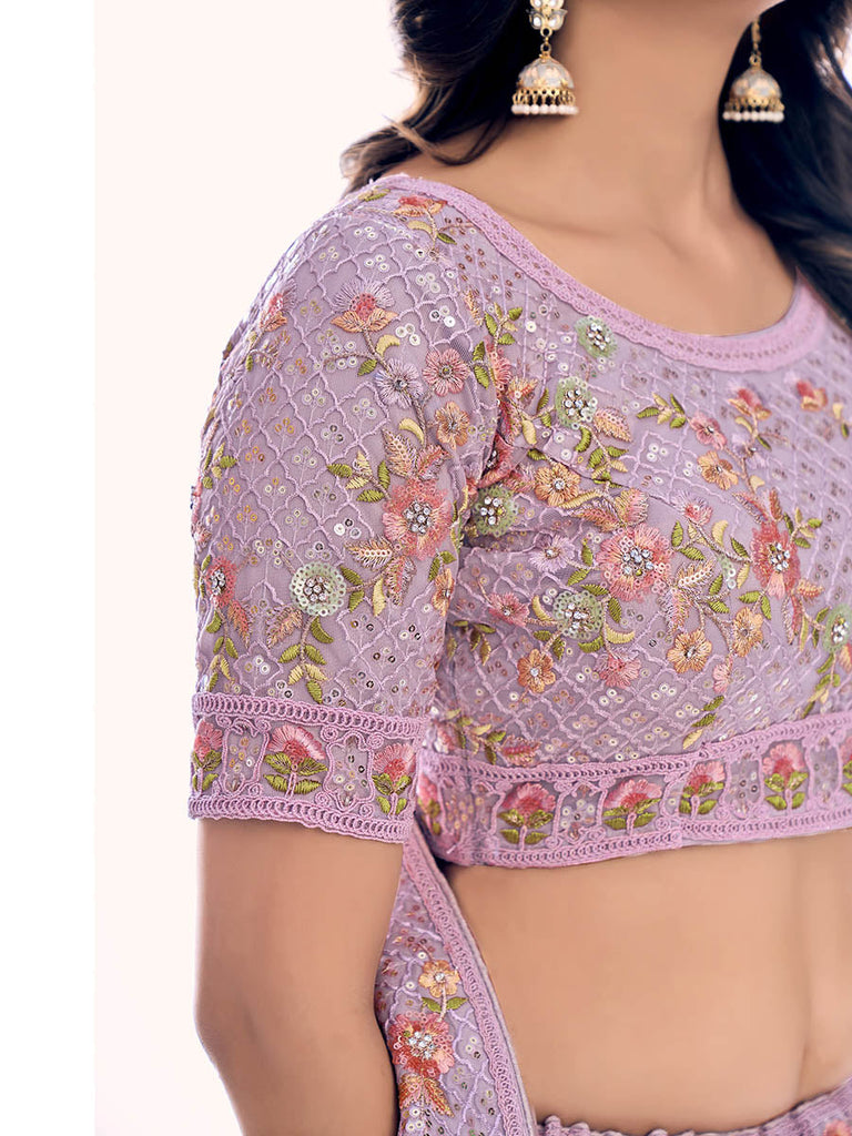Lilac Soft Net Embroidered Designer Lehenga Choli Clothsvilla