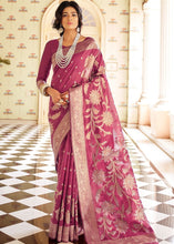 Load image into Gallery viewer, Ruby Pink Handloom Weaving Silk Saree with Floral Zari work on Pallu Clothsvilla