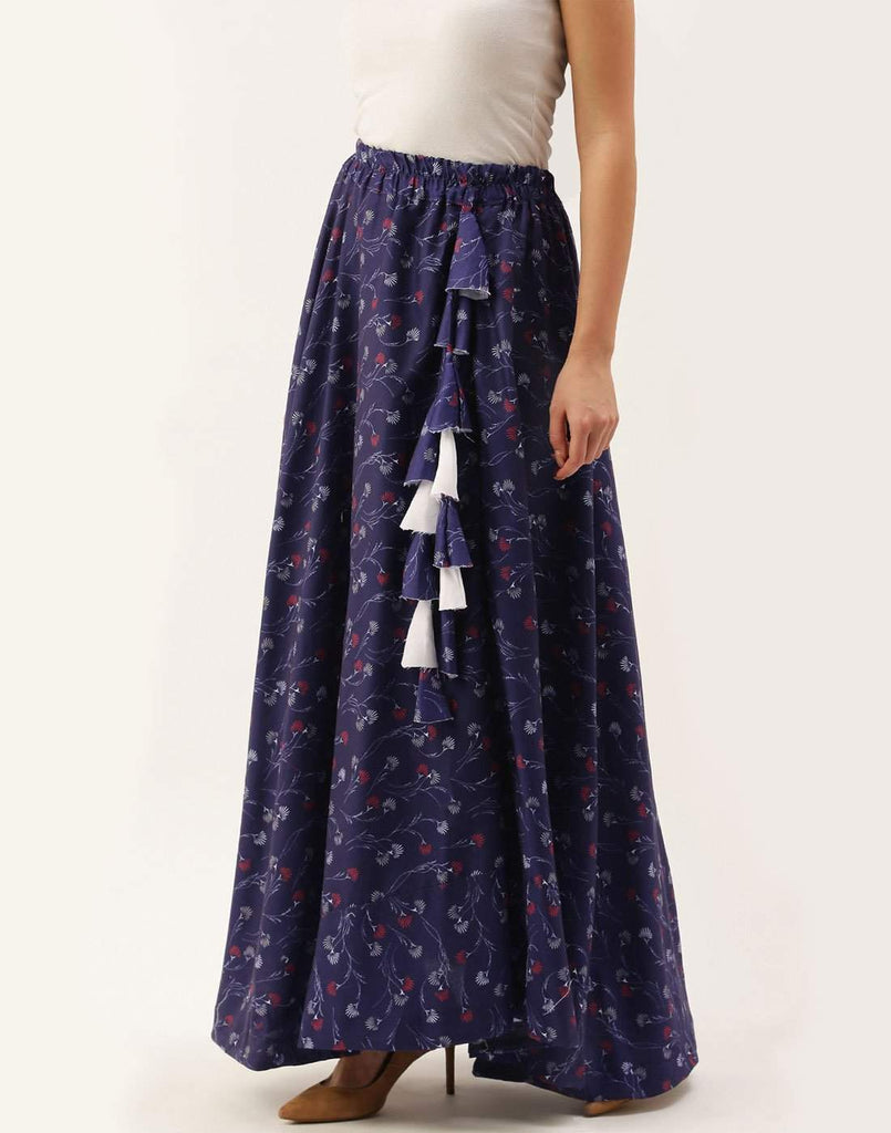 Heavy Cotton Blue Skirt with Digital Print ClothsVilla